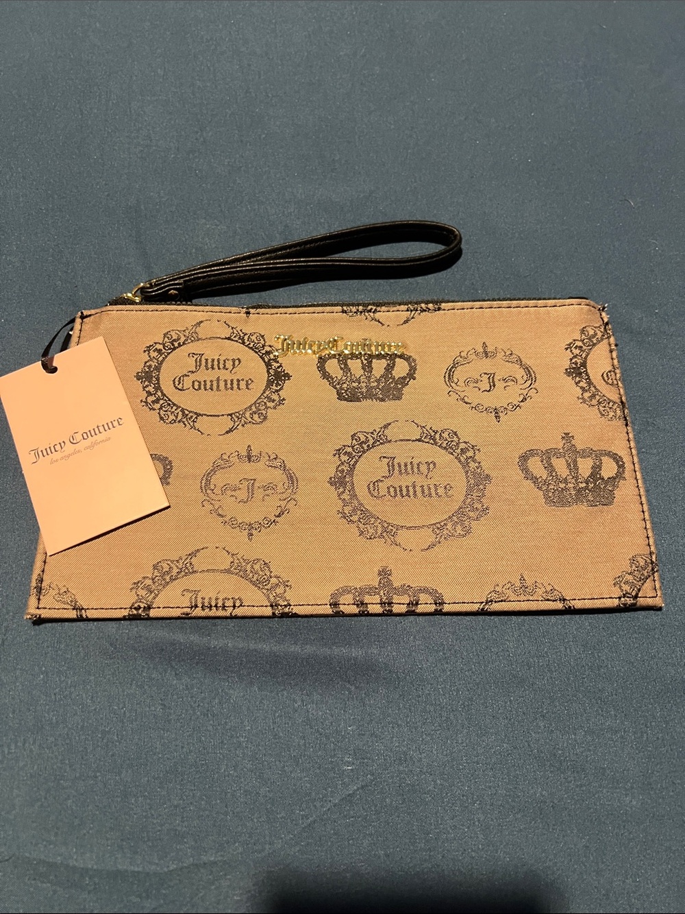 Juicy Couture Tan Logo Wristlet with Crown Print